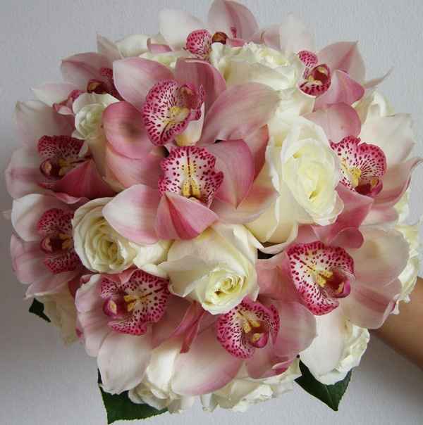 Rosas e Orquideas Branca com rosa 