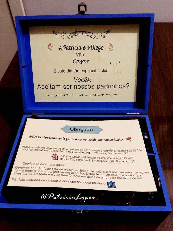 Convite para os padrinhos solteiros.