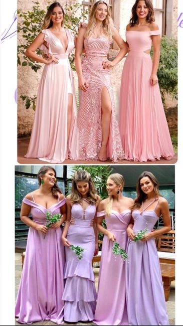 Oii noivinhas. Me ajudem!! o que vcs acham de rosê para das damas de honra (serão 3) e lilás para as madrinhas (serão 2)? 1