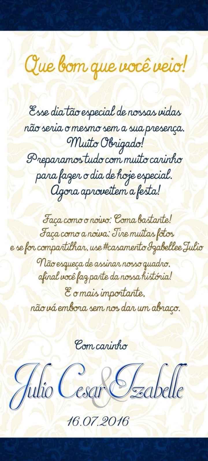 Cartão de agradecimento nas mesas - 1