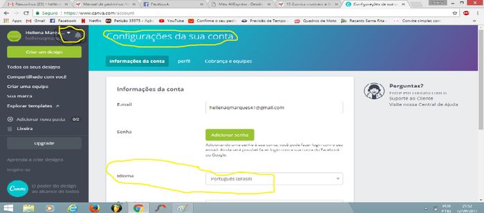 Ana vc vai ir nessa seta  ai clique na opçao configuração de conta