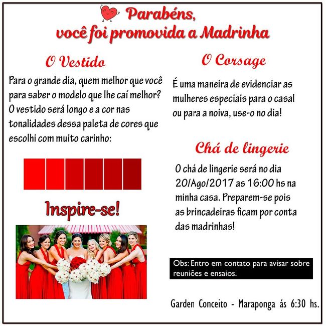 Convite das madrinhas solteiras
