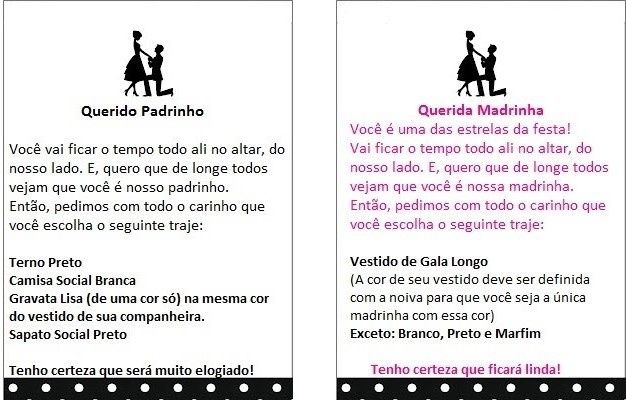 Convite Padrinhos - Trajes