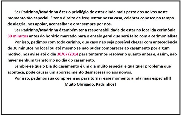 Convite Padrinhos - Aviso