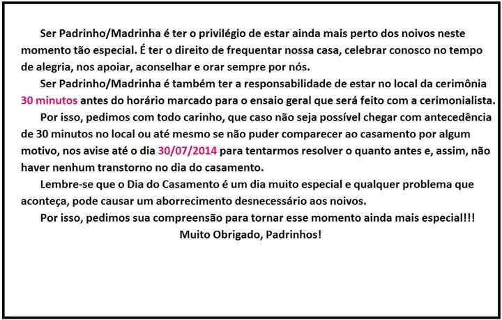 Convite Padrinhos - Aviso