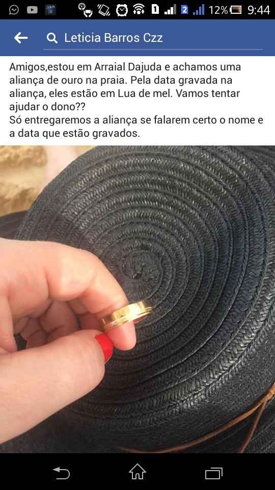 !!!alguem perdeu uma aliança de ouro gravada!!! ajudem a achar essa(e) noivinha(o) - 1