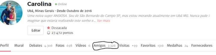Estou com 2.326 amigos e a tendência é só aumentar!!!