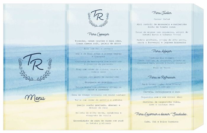 Menu p/ as mesas 