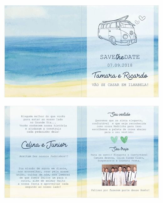 Convite Padrinhos- cada casal receberá o seu personalizado com o nome e a paleta de cores do vestido