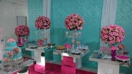 Decoração Azul tifanny flores Rosa