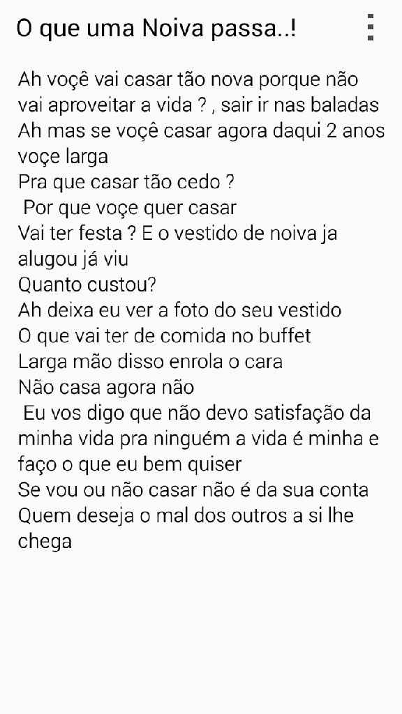 Reflexão do que uma Noivinha passa em seus dias a dia