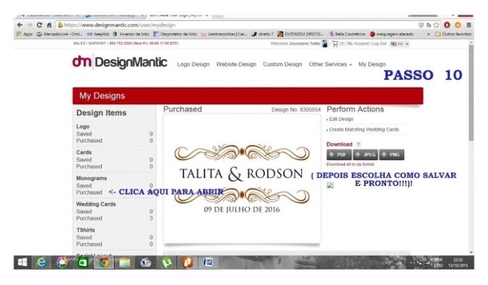 Clique no monogramas e ele abrirá e aparecerá as opções para salvar.