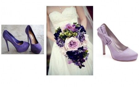 Sapato Combinando com o Buquê Roxo e Lilas