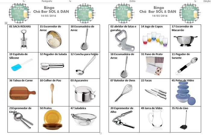 Cartela Bingo -Cha Bar