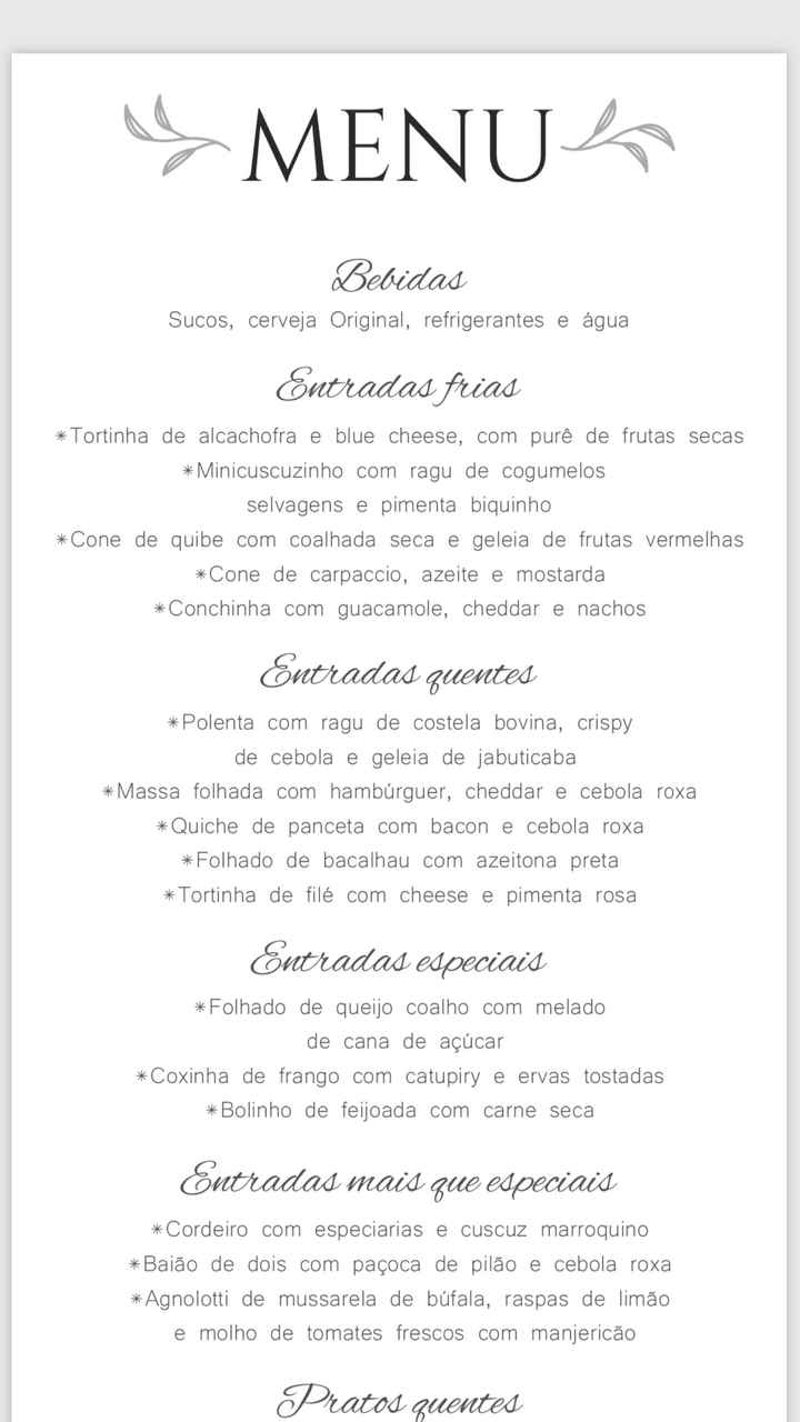 Cardápio Finalizado - 2