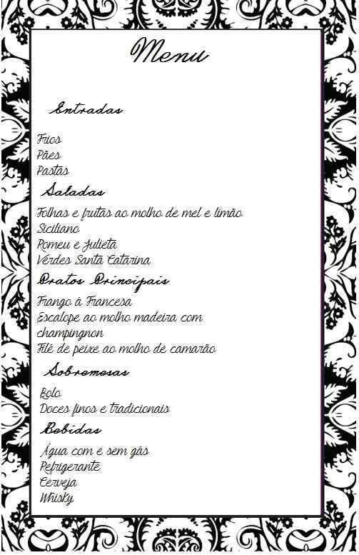 Cardápio e boas vindas - 1