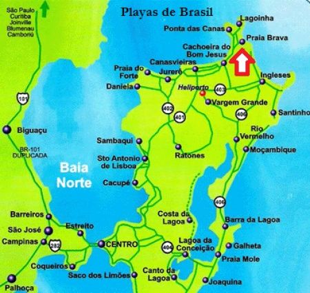 Mapa Florianópolis norte da ilha.