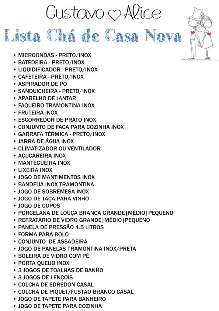 Enviar lista de presentes no convite do ch de casa nova