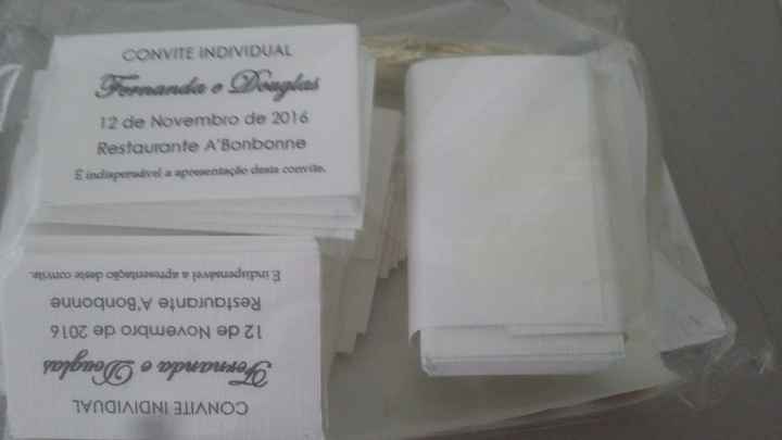 Convitinhos individuais, lista de presentes, mini clips, embalagem