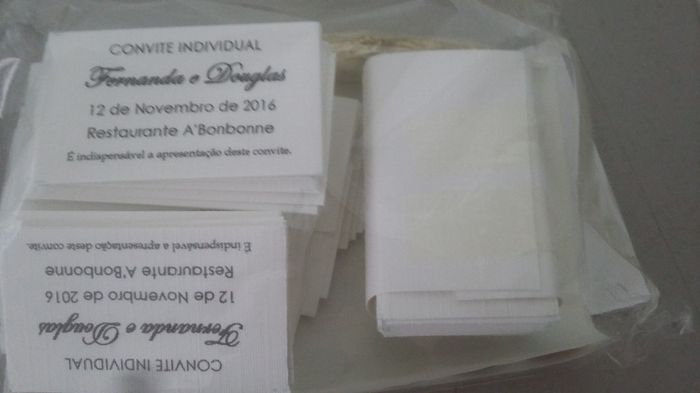 Convitinhos individuais, lista de presentes, mini clips, embalagem