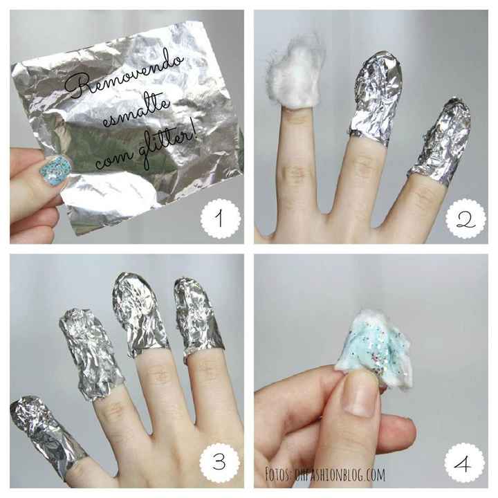 Removendo glitter do esmalte na unha