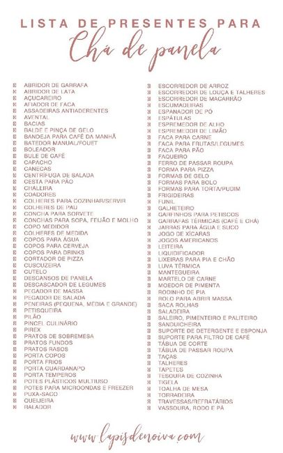 Lista de chá de panela 1