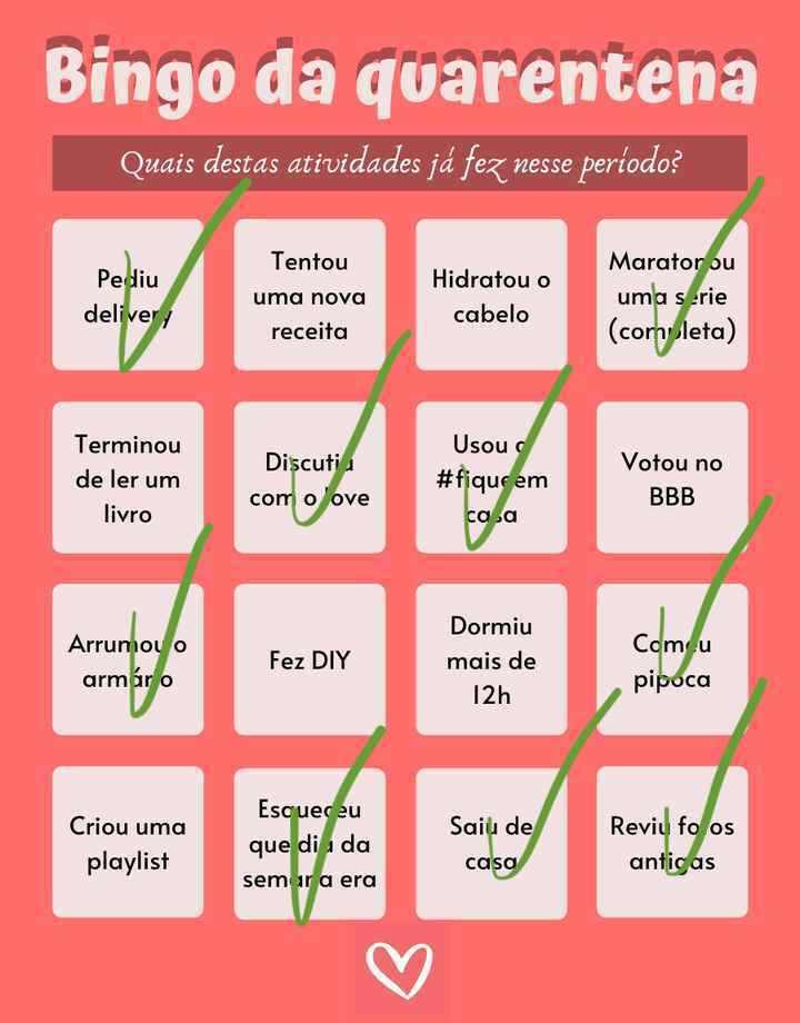 Bingo da quarentena: quem se atreve? #NoivasEmCasa - 1