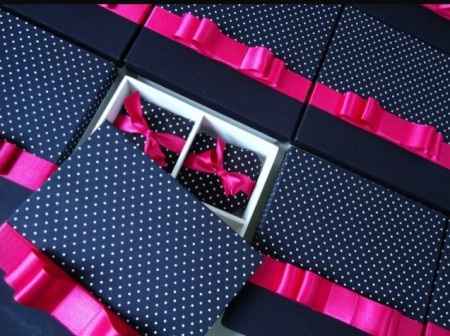 Caixa convite padrinhos azul marinho e pink