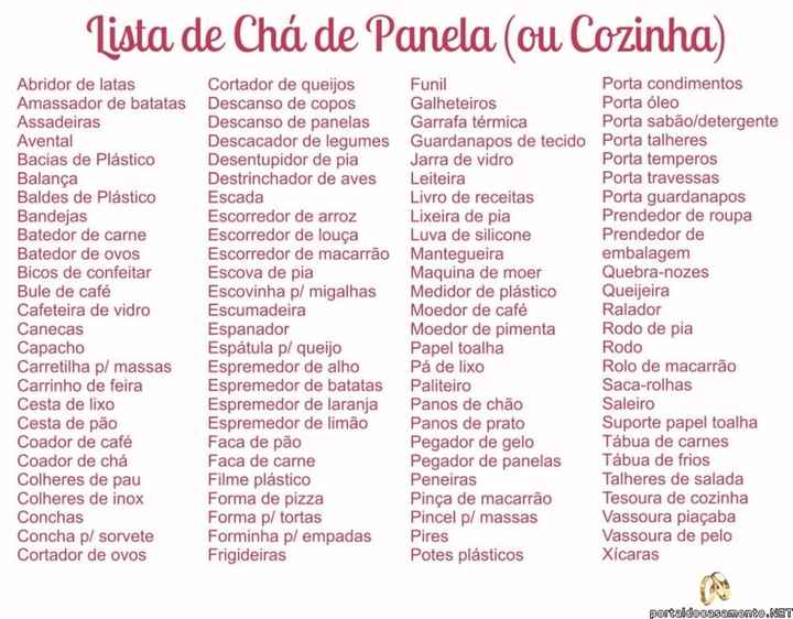 Lista para chá de cozinha