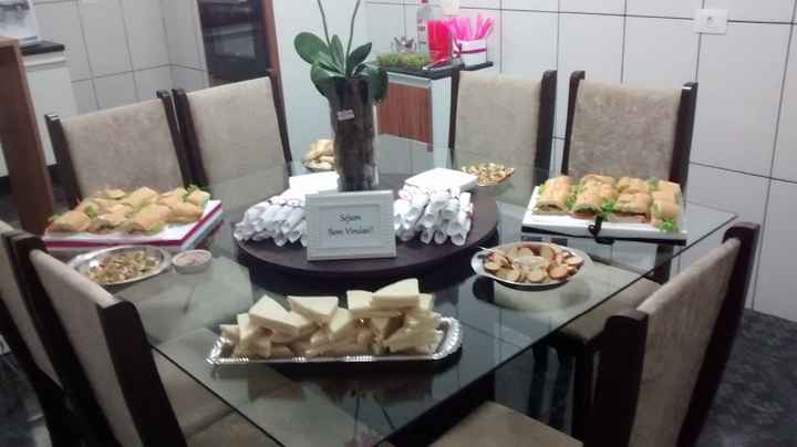Mesa com algumas comidinhas