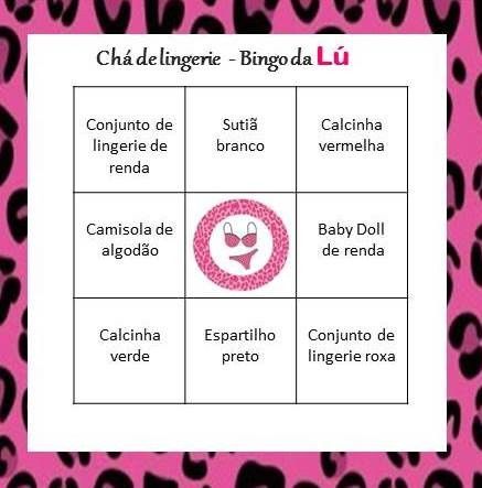 Cartela para Bingo - Chá de Lingerie