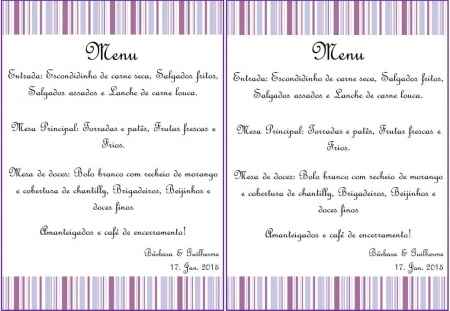 Menu casamento