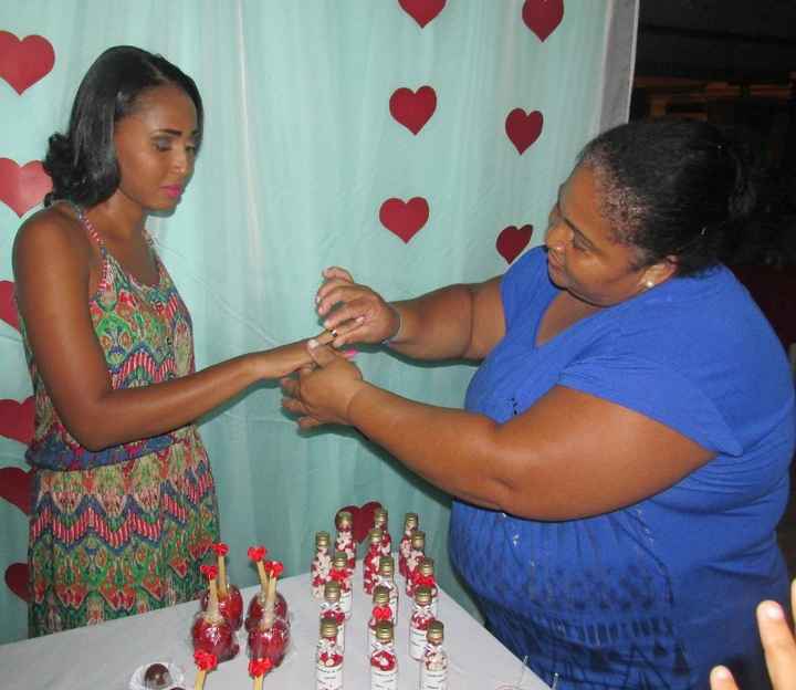 Minha sogra colocando aliança em mim.