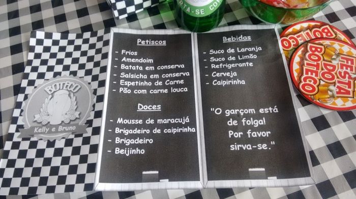 Menu nas mesas 