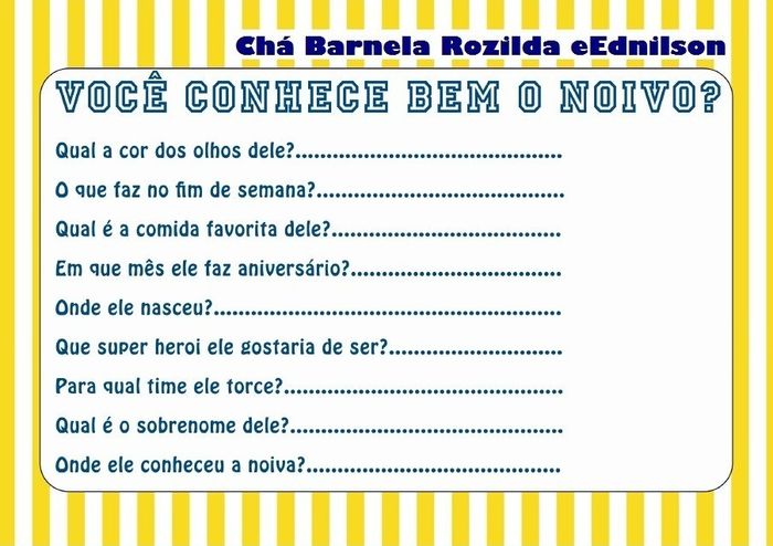 Você conhece bem o noivo chá Barnela