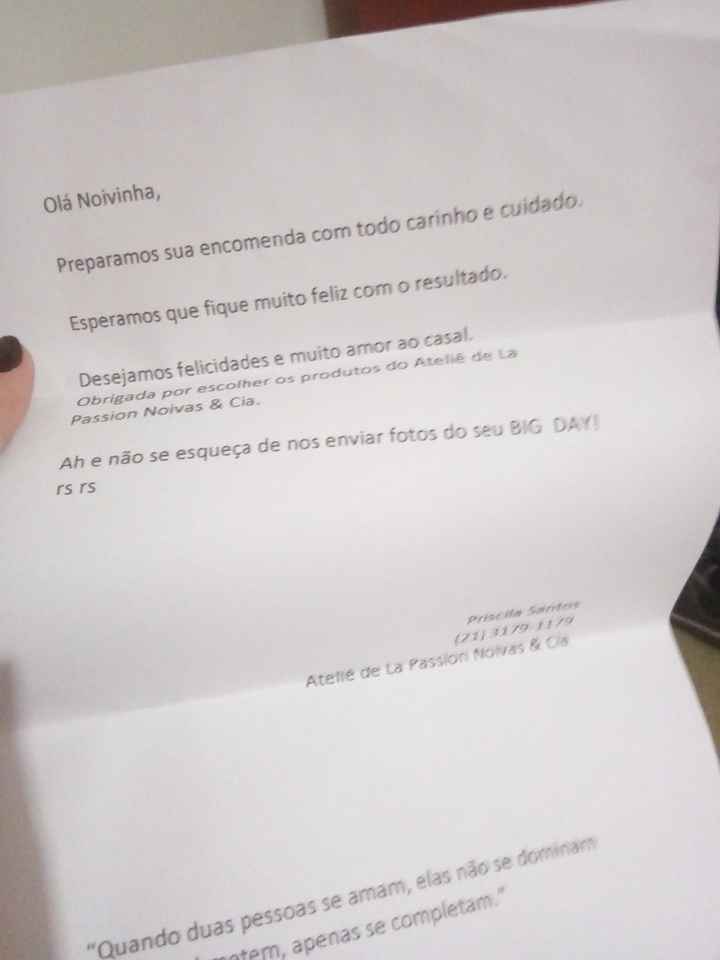 A cartinha que elas mandam junto. Uma verdadeira fofura