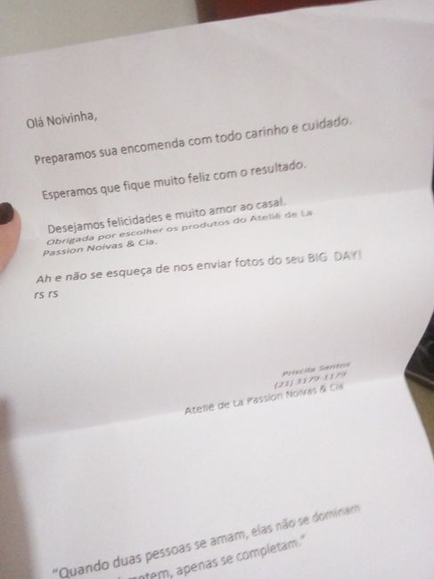 A cartinha que elas mandam junto. Uma verdadeira fofura