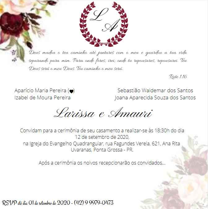 Convite de casamento (obs: ainda precisamos decidir o local da festa.)