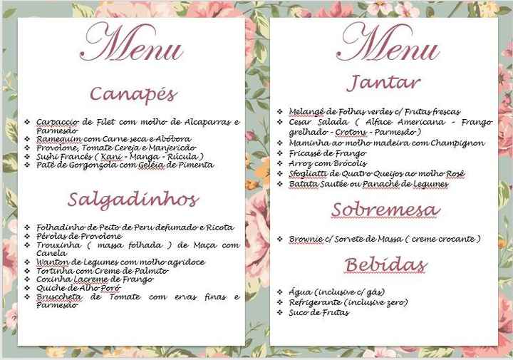 Menu do Buffet