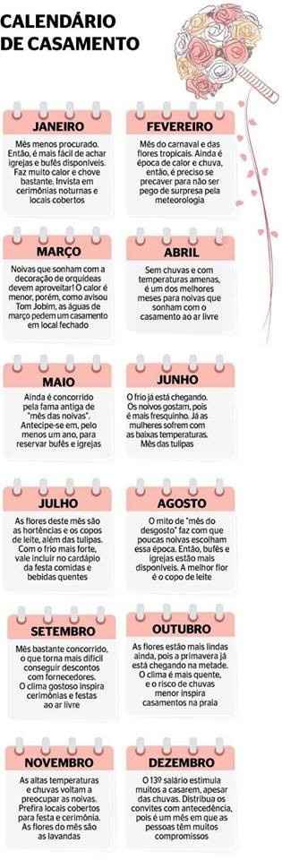 Calendario do mês de casamento.