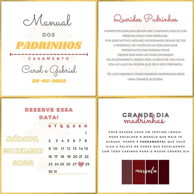 Arte no Canva (manual dos padrinhos, save the date e mais) - vem Ver! 4