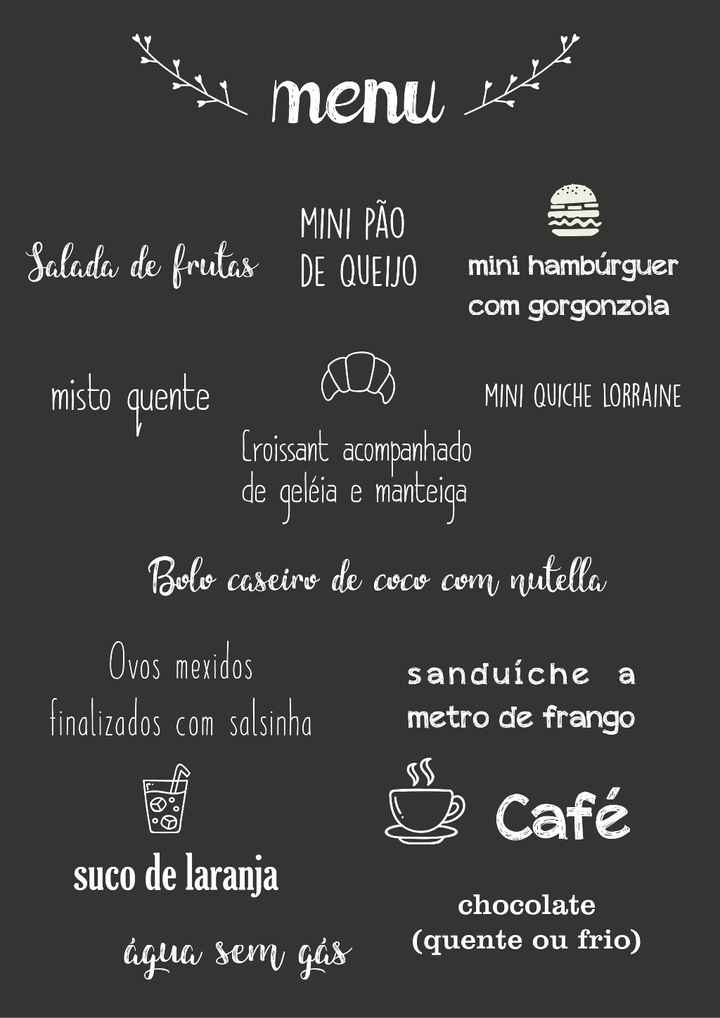 O menu do casório, o cardápio será brunch