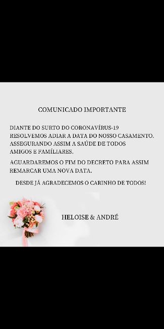 comunicado adiamento do meu Casamento! 1