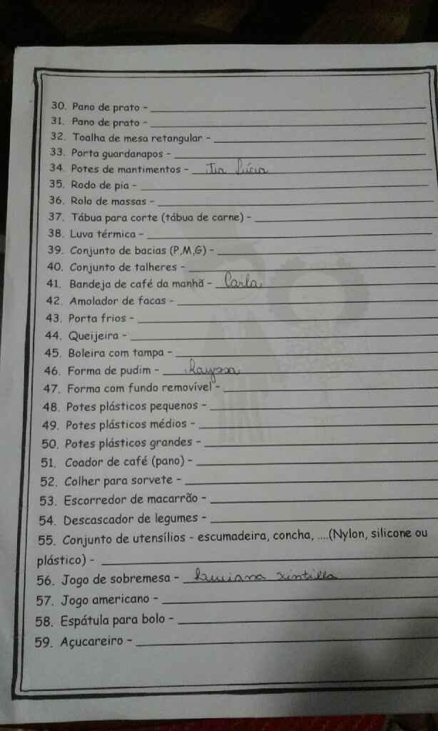 Lista de presente do chá - 2