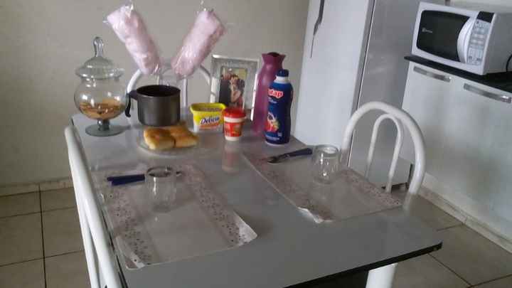 mesinha posta com os algodão doce para simbolizar 