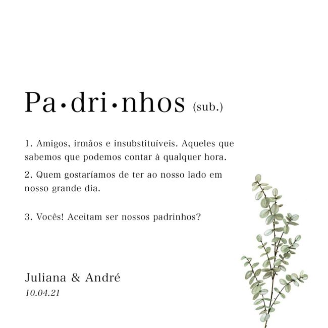 Convite informal para padrinhos. 1
