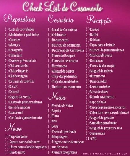 Check list do Casamento. 