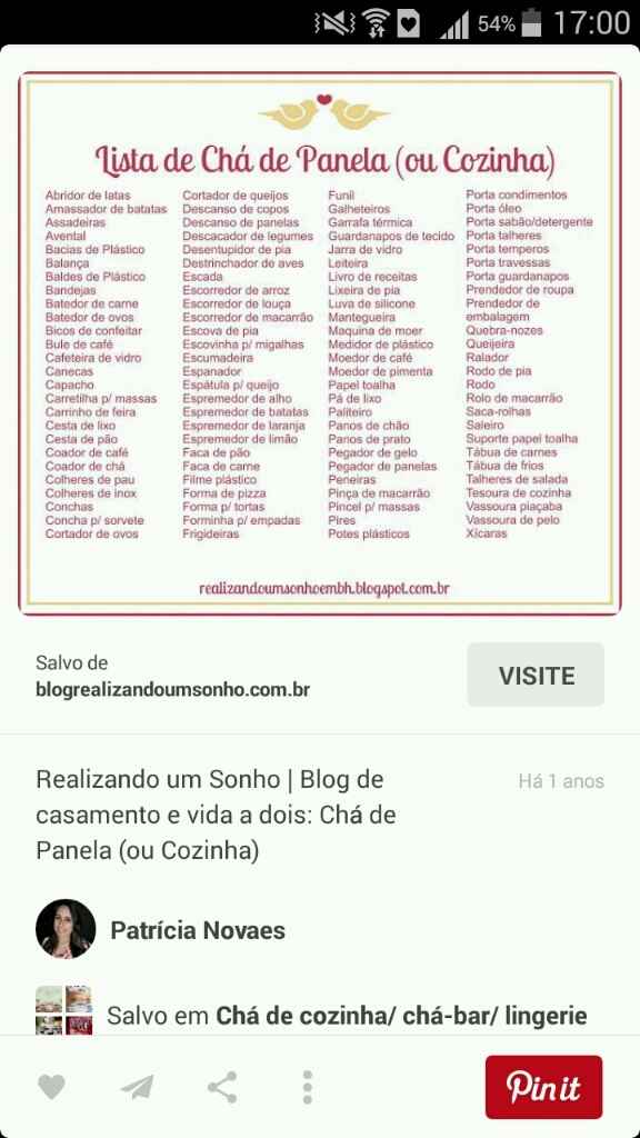 Lista de chá de panela - 1