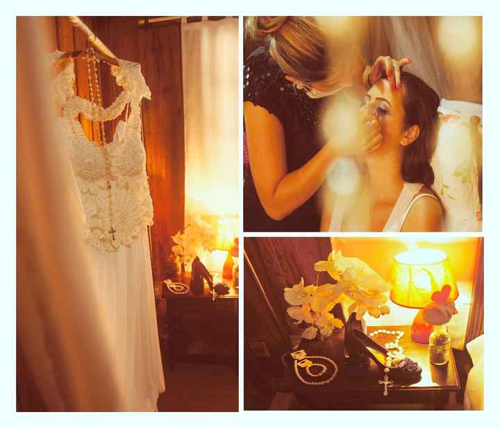 Vestido, maquiagem e decoração do quarto da noiva