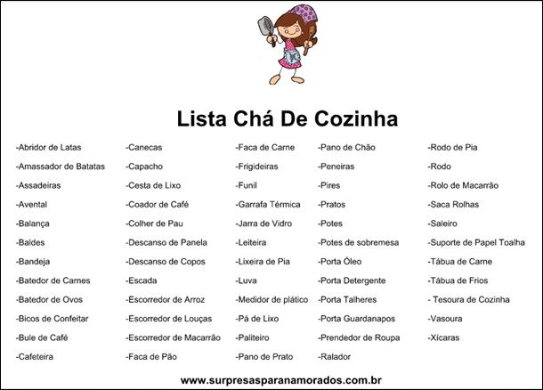 Lista Chá de Cozinha